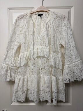 Aqua Ivory Lace Ruffle Tunic Top